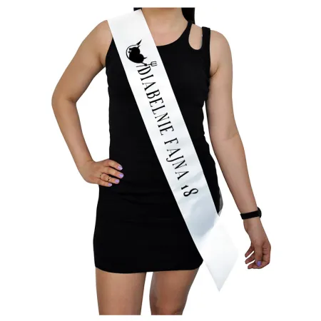 Szarfa BIAŁA Osiemnastka Diabelnie fajna 18